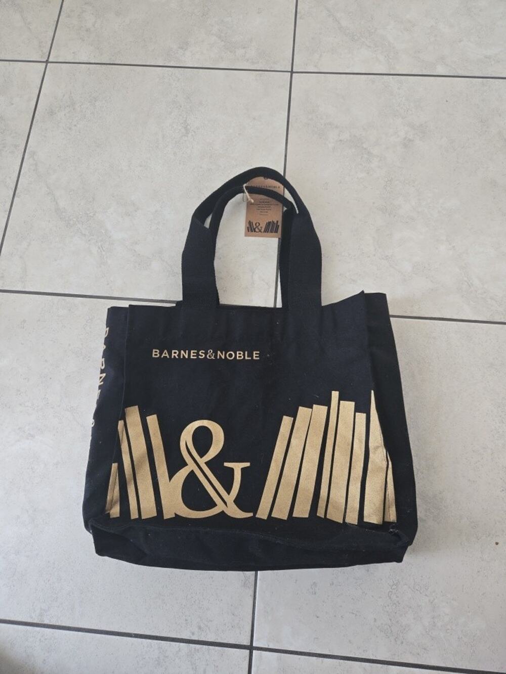 New BARNES & NOBLE BLACK & GOLD CANVAS TOTE Cloth Book Reusable Bag